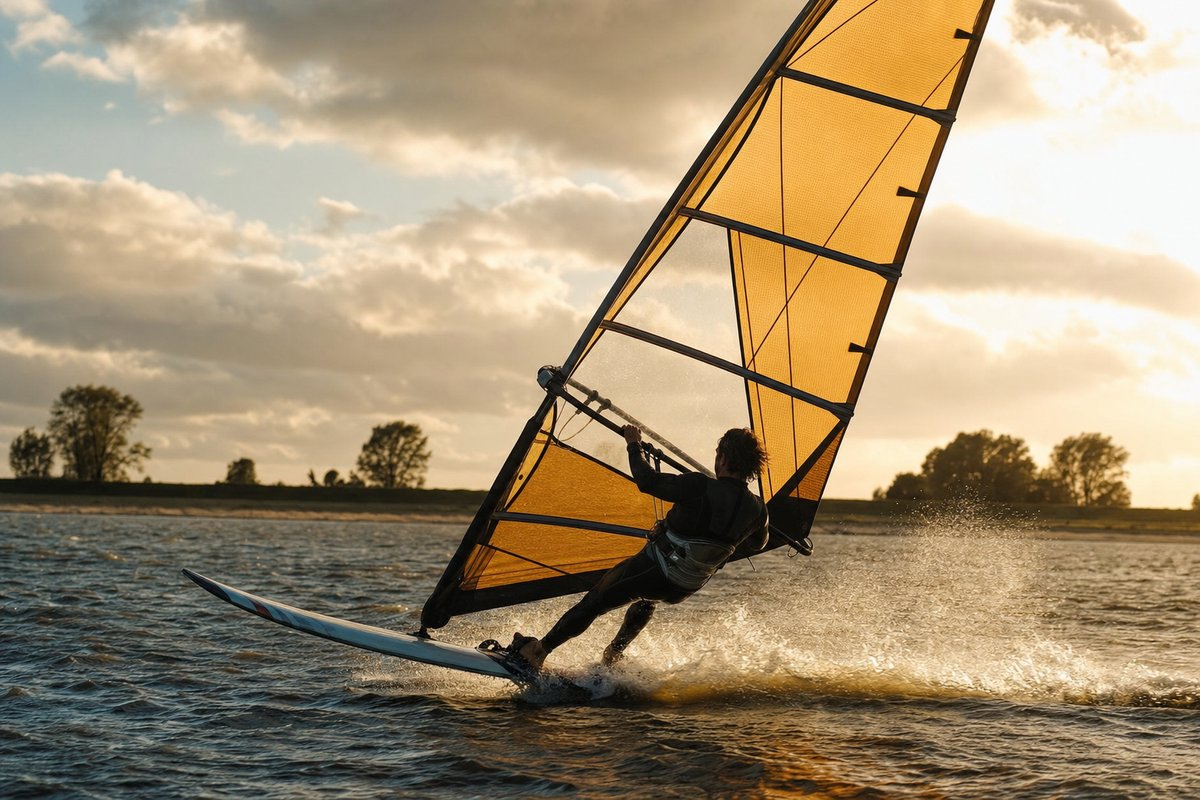 Windsurfer in actie op open water